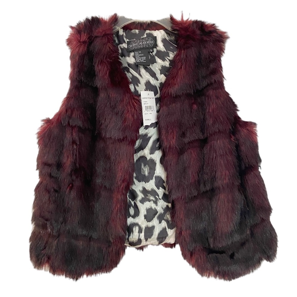 Mob Wife Style Live a Little Faux Fur Vest in Merlot New
